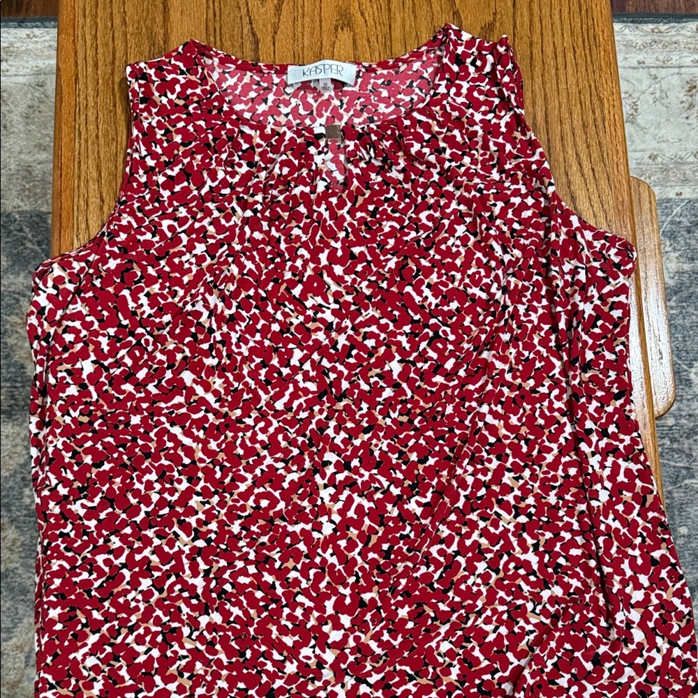 Kasper Red, White & Black Abstract Print Sleeveless Tank